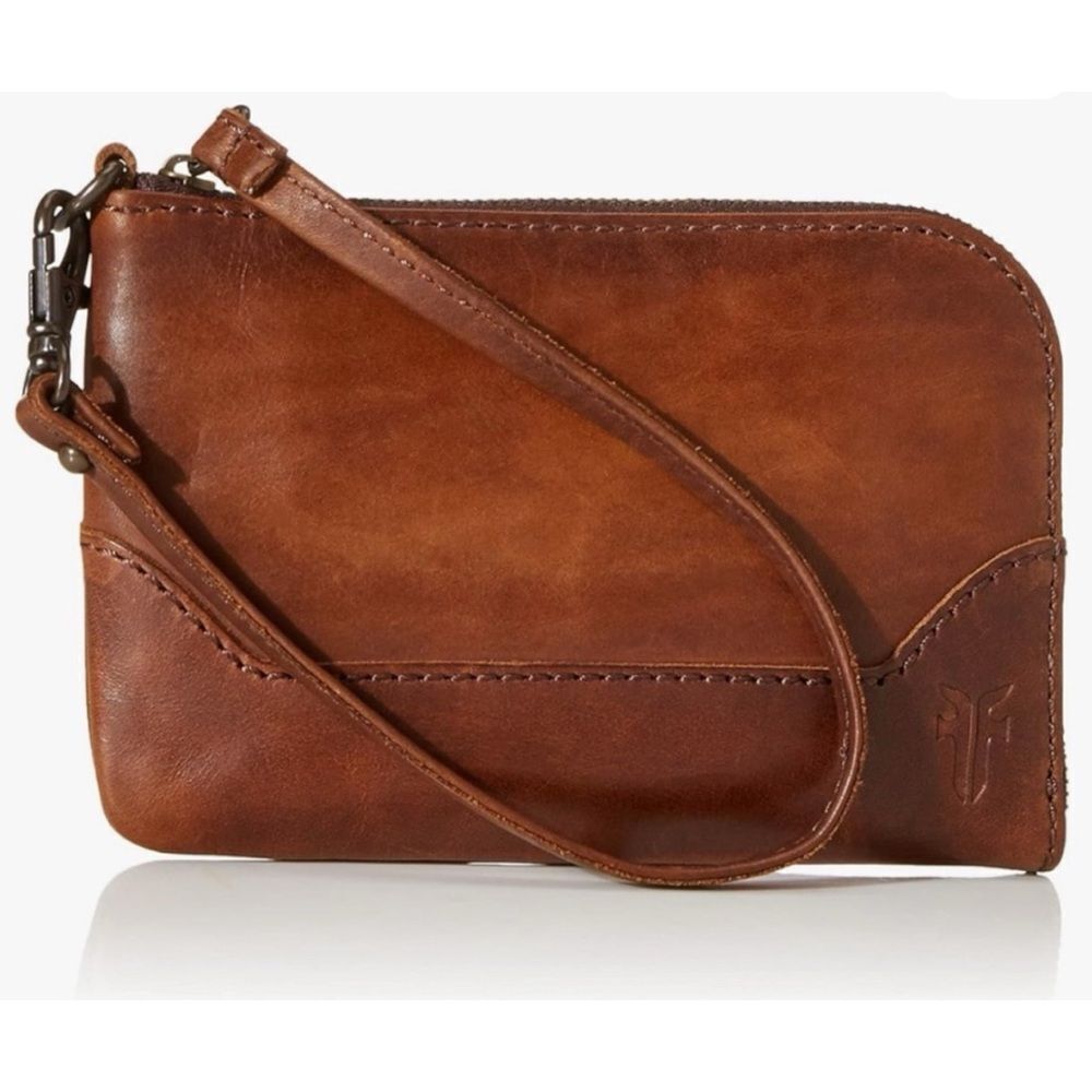 Vintage Frye Melissa Leather Corner Zip Wristlet in Cognac